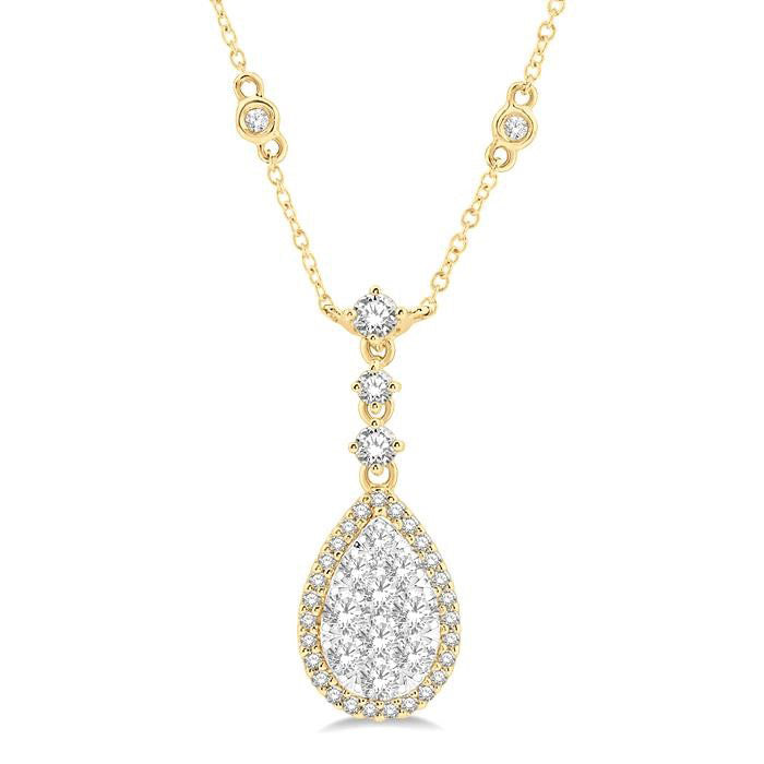 Selene Violet Pear Shape Halo Shine Bright Diamond Necklace