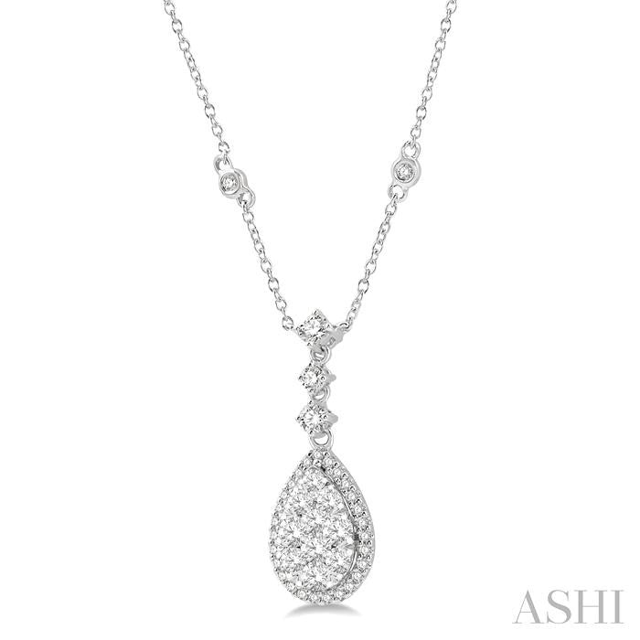 1 Ctw Pear Shape Round Cut Diamond Shine Bright Necklace in 14K White Gold