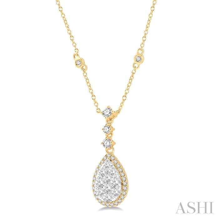 1 Ctw Pear Shape Round Cut Diamond Shine Bright Necklace in 14K Yellow and White Gold