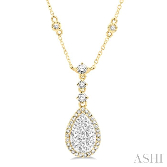 1 Ctw Pear Shape Round Cut Diamond Shine Bright Necklace in 14K Yellow and White Gold