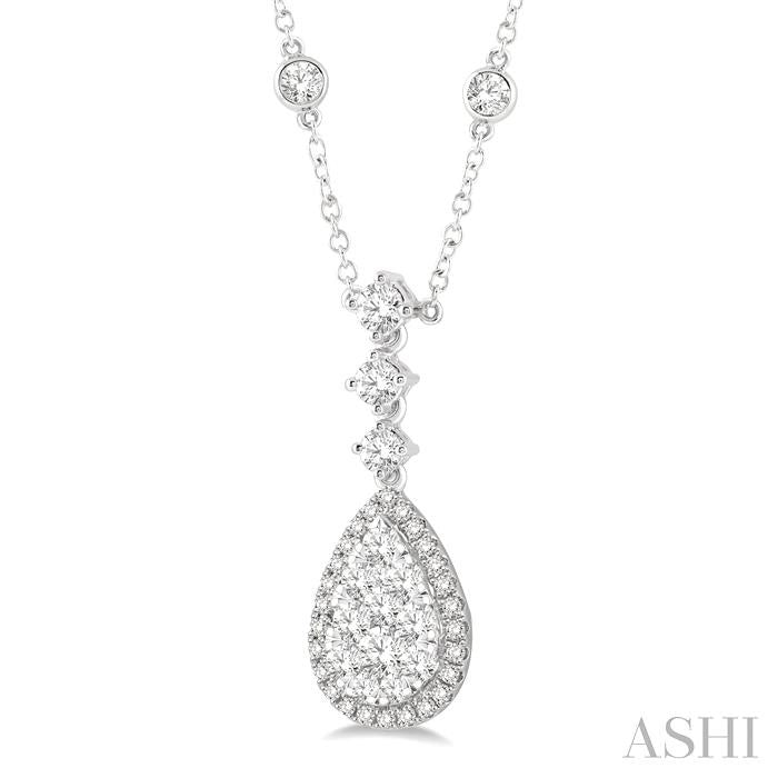 1 Ctw Pear Shape Round Cut Diamond Shine Bright Necklace in 14K White Gold