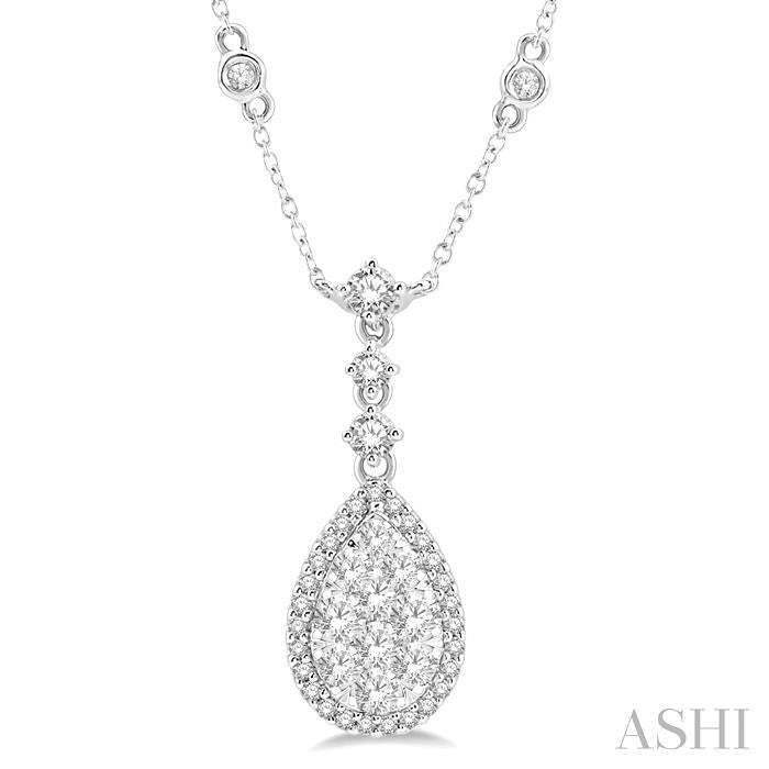 1 Ctw Pear Shape Round Cut Diamond Shine Bright Necklace in 14K White Gold
