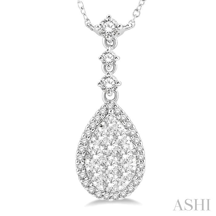 1 Ctw Pear Shape Round Cut Diamond Shine Bright Necklace in 14K White Gold