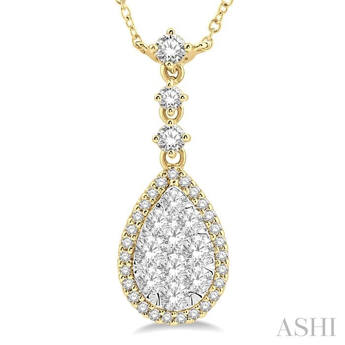 1 Ctw Round Cut Shine Bright Diamond Pear Shape Necklace in 14K Yellow and White Gold