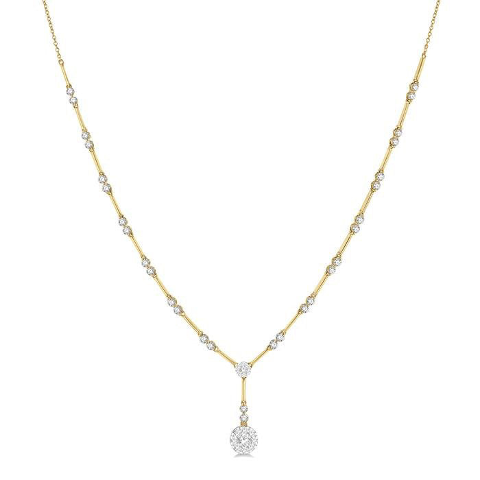 1 7/8 Ctw Circular Bar Link Shine Bright Round Cut Diamond Necklace in 14K Yellow and White Gold