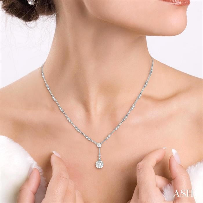 1 7/8 Ctw Circular Bar Link Shine Bright Round Cut Diamond Necklace in 14K White Gold