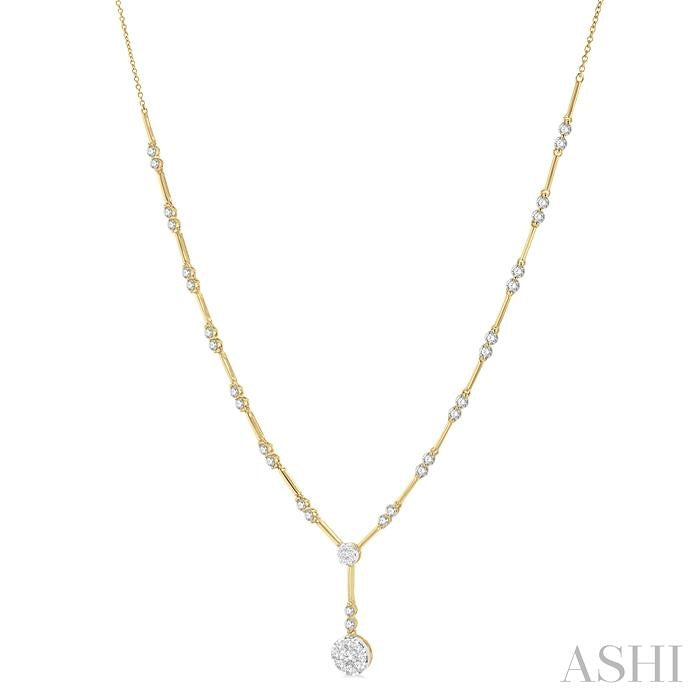 1 7/8 Ctw Circular Bar Link Shine Bright Round Cut Diamond Necklace in 14K Yellow and White Gold