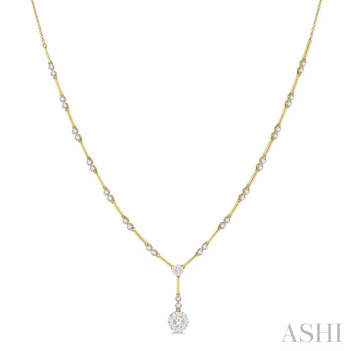 1 7/8 Ctw Circular Bar Link Shine Bright Round Cut Diamond Necklace in 14K Yellow and White Gold