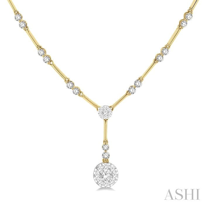1 7/8 Ctw Circular Bar Link Shine Bright Round Cut Diamond Necklace in 14K Yellow and White Gold