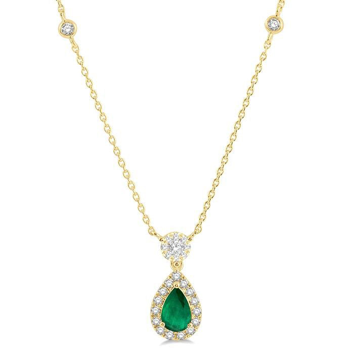 Nova Pear Shape Gemstone & Halo Shine Bright Diamond Necklace