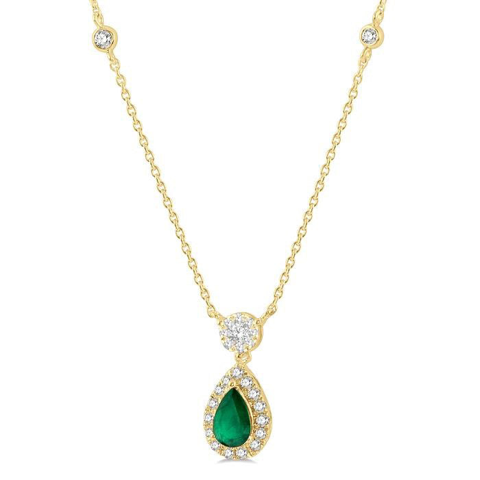Nova Pear Shape Gemstone & Halo Shine Bright Diamond Necklace