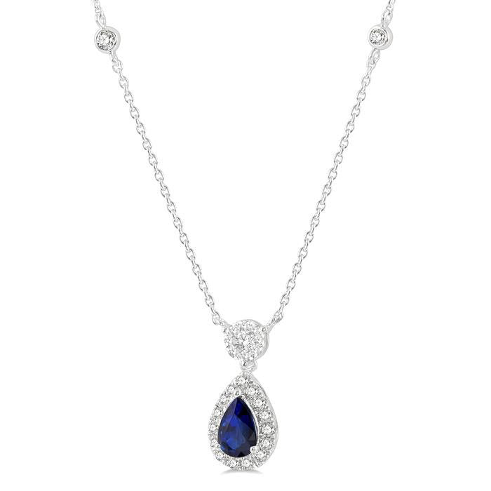 Nova Pear Shape Gemstone & Halo Shine Bright Diamond Necklace