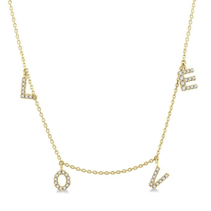 1/6 Ctw 'LOVE' Round Cut Diamond Station Necklace in 14K Yellow Gold