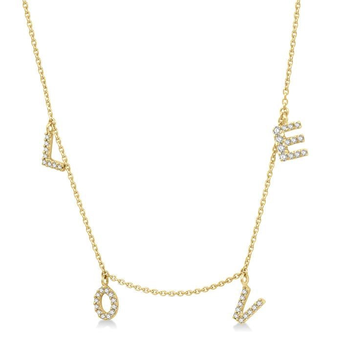 1/6 Ctw 'LOVE' Round Cut Diamond Station Necklace in 14K Yellow Gold