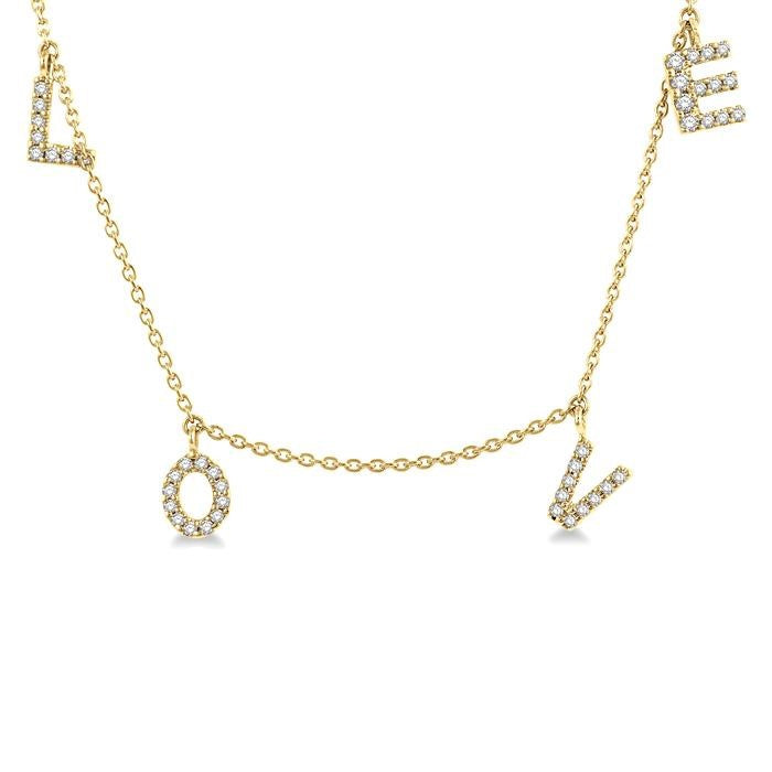 1/6 Ctw 'LOVE' Round Cut Diamond Station Necklace in 14K Yellow Gold