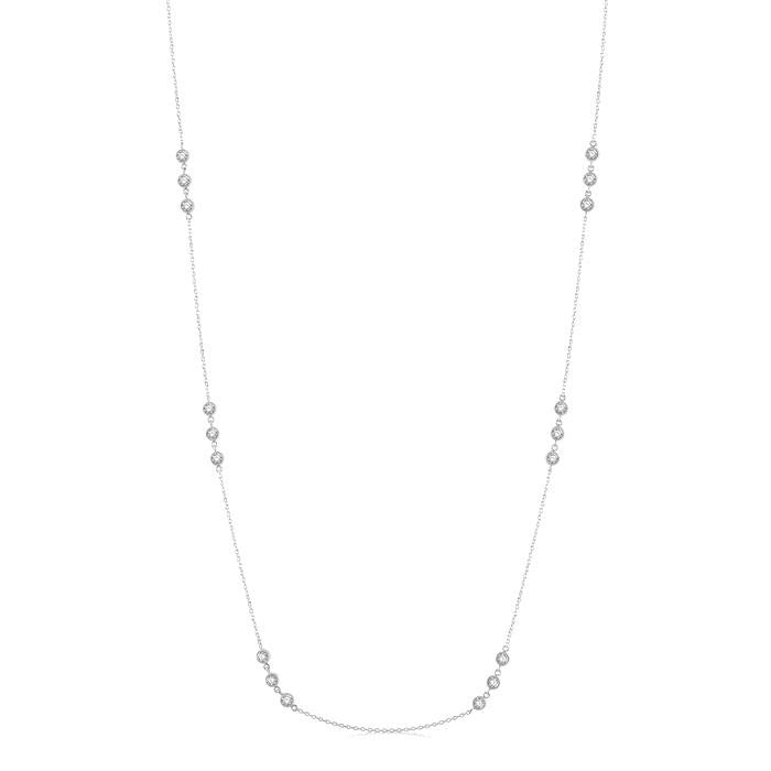 1 Ctw Round Cut Diamond Station Necklace in 14K White Gold