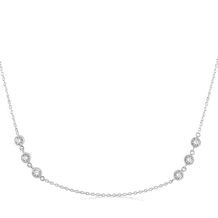 1 Ctw Round Cut Diamond Station Necklace in 14K White Gold