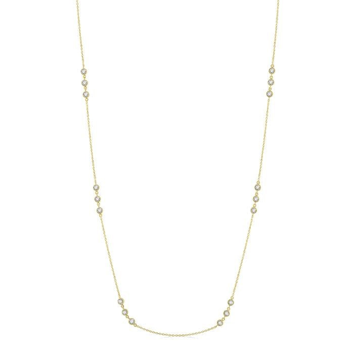 1 Ctw Round Cut Diamond Station Necklace in 14K Yellow Gold