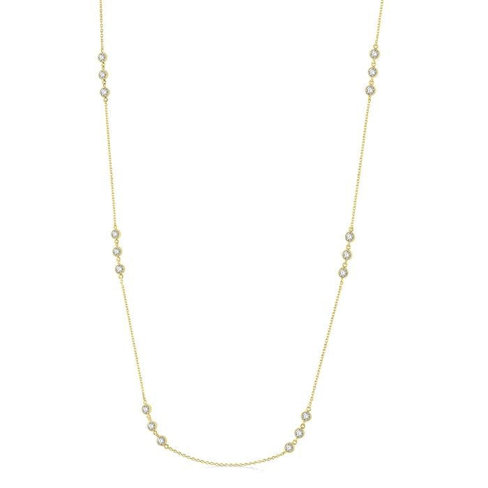 1 Ctw Round Cut Diamond Station Necklace in 14K Yellow Gold