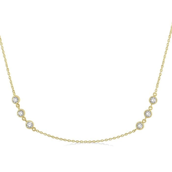 1 Ctw Round Cut Diamond Station Necklace in 14K Yellow Gold
