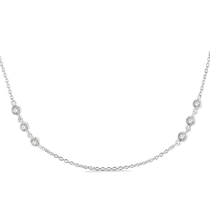 1/2 Ctw Round Cut Diamond Station Necklace in 14K White Gold
