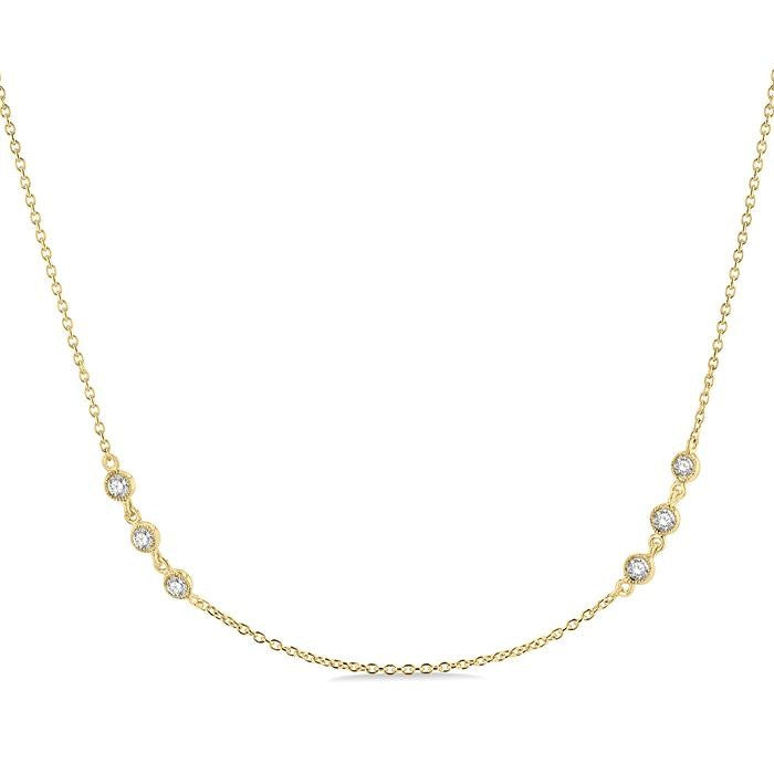 1/2 Ctw Round Cut Diamond Station Necklace in 14K Yellow Gold