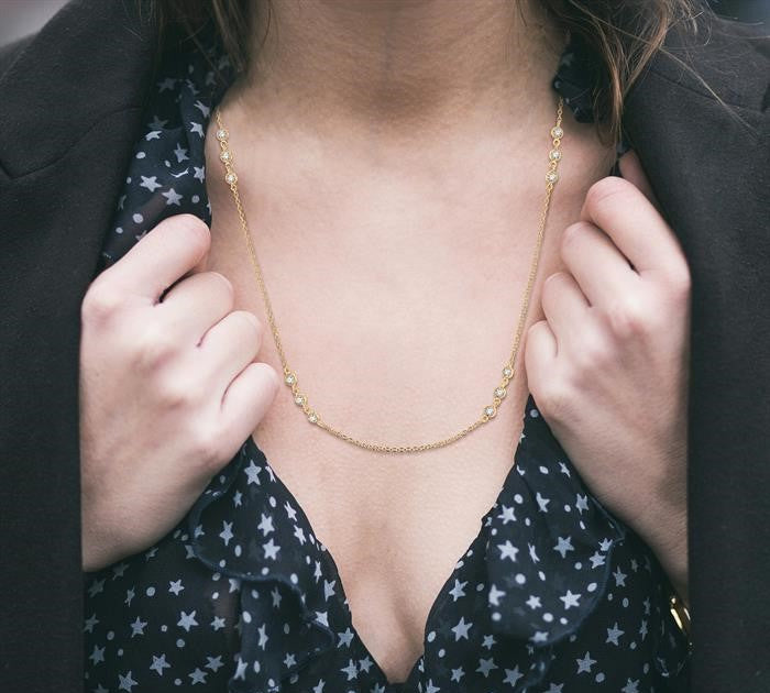1/2 Ctw Round Cut Diamond Station Necklace in 14K Yellow Gold