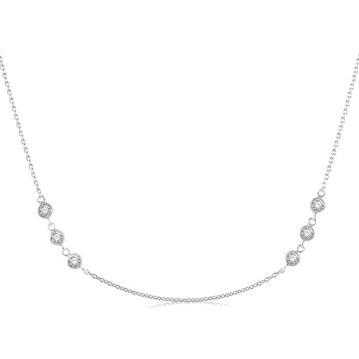 3/4 Ctw Round Cut Diamond Station Necklace in 14K White Gold