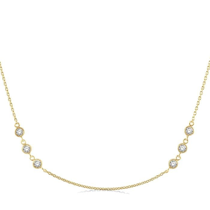 3/4 Ctw Round Cut Diamond Station Necklace in 14K Yellow Gold