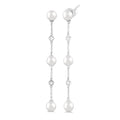 5 MM Round Shape Cultured Pearl and 1/10 Ctw Round Cut Diamond Station Long Earrings in 14K White Gold