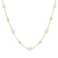 5 MM Round Shape Cultured Pearl and 1/4 Ctw Round Cut Diamond Station Necklace in 14K Yellow Gold