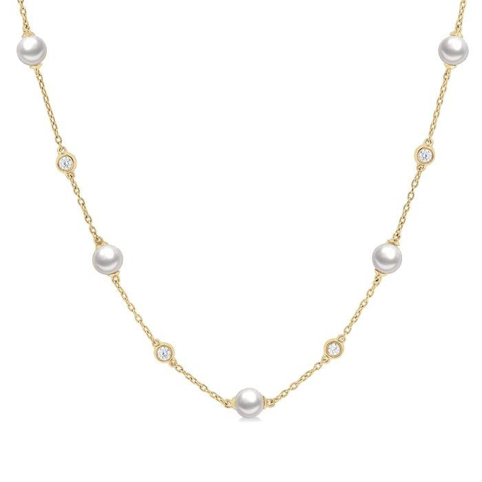 Finesse Minerva Pearl & Diamond Station Necklace