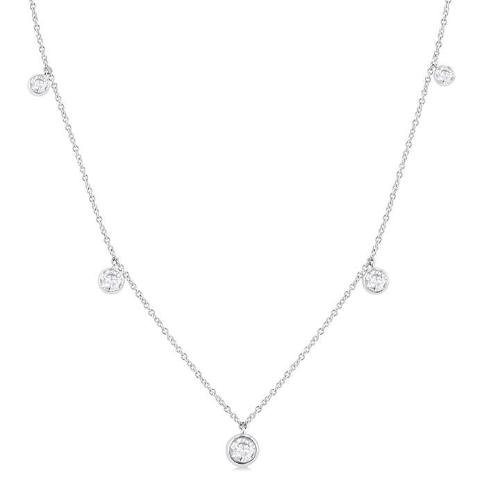 1 Ctw Bezel Set Round Cut Diamond Station Necklace in 14K White Gold