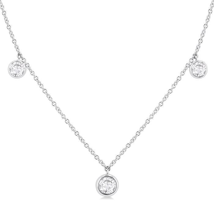 1 Ctw Bezel Set Round Cut Diamond Station Necklace in 14K White Gold