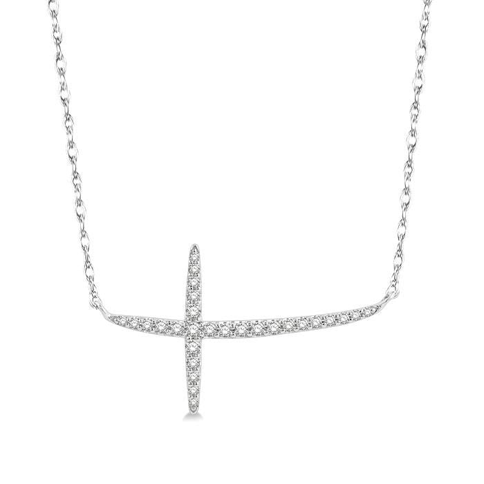 Quiana Umber Sideway Cross Diamond Fashion Necklace