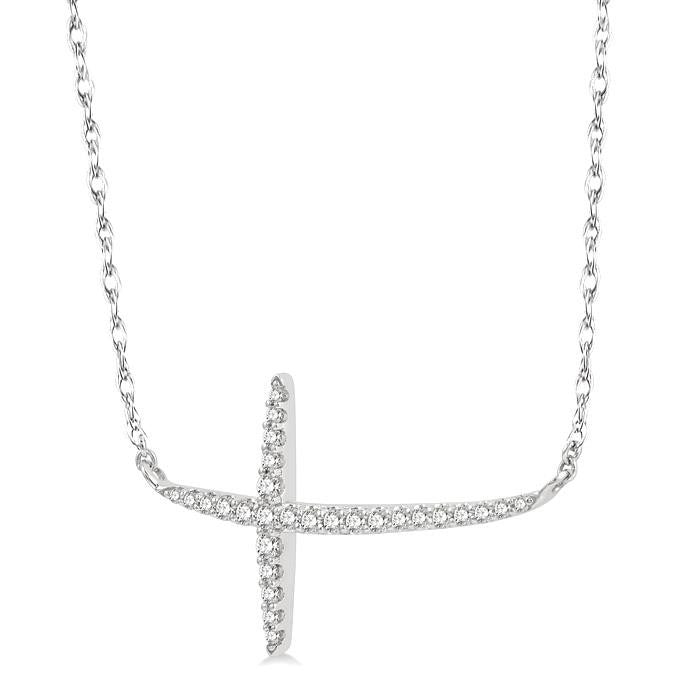 Quiana Umber Sideway Cross Diamond Fashion Necklace