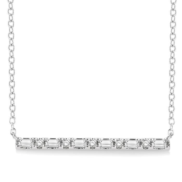 1/6 Ctw Baguette and Round Cut Diamond Petite Bar Necklace in 10K White Gold