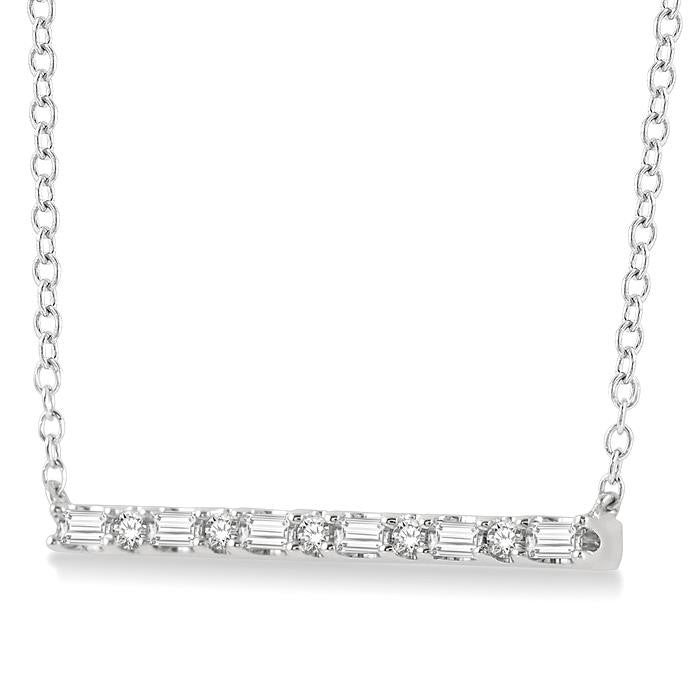 1/6 Ctw Baguette and Round Cut Diamond Petite Bar Necklace in 10K White Gold