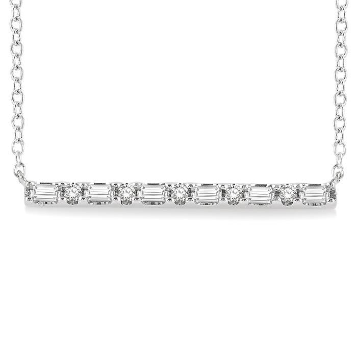 1/6 Ctw Baguette and Round Cut Diamond Petite Bar Necklace in 10K White Gold