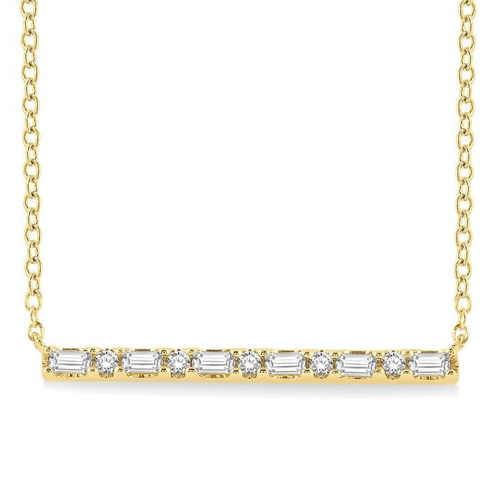 1/6 Ctw Baguette and Round Cut Diamond Petite Bar Necklace in 10K Yellow Gold