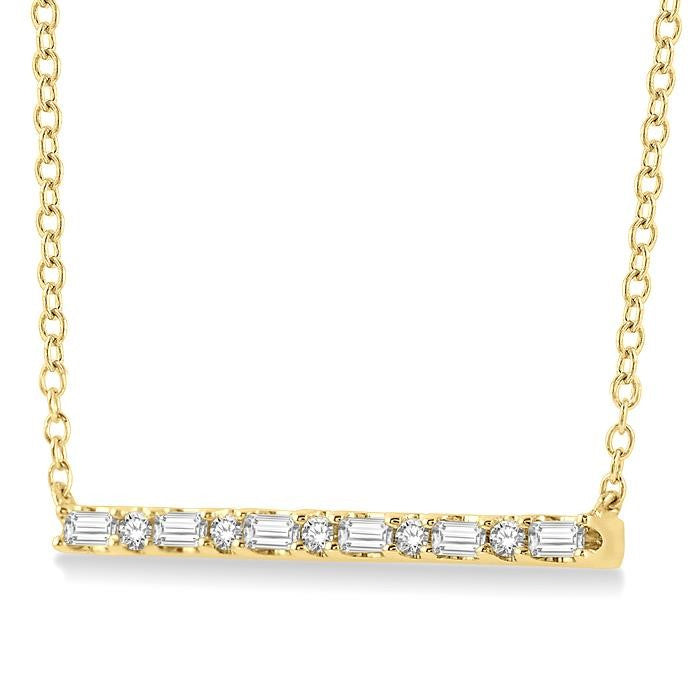 1/6 Ctw Baguette and Round Cut Diamond Petite Bar Necklace in 10K Yellow Gold