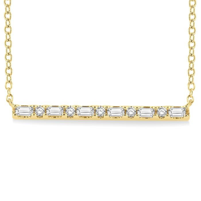 1/6 Ctw Baguette and Round Cut Diamond Petite Bar Necklace in 10K Yellow Gold