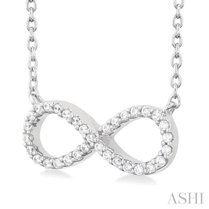 1/10 Ctw Round Cut Diamond Infinity Petite Pendant With Chain in 14K White Gold