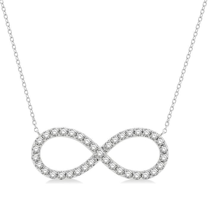 1 Ctw Round Cut Diamond Infinity Pendant With Chain in 14K White Gold