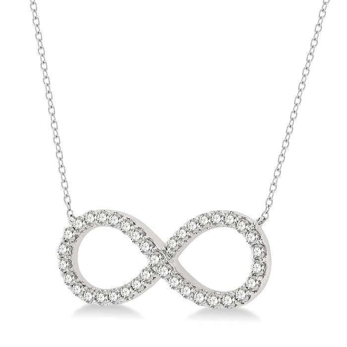 1 Ctw Round Cut Diamond Infinity Pendant With Chain in 14K White Gold