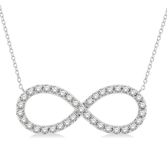 1 Ctw Round Cut Diamond Infinity Pendant With Chain in 14K White Gold
