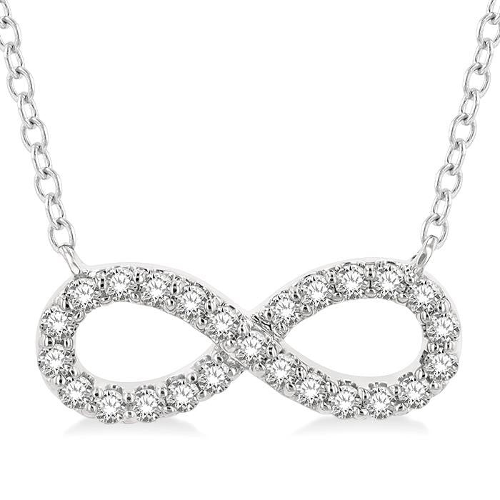 1/4 Ctw Round Cut Diamond Infinity Pendant With Chain in 14K White Gold