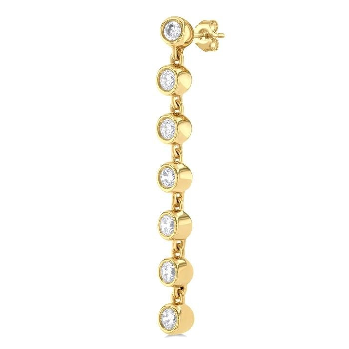 Bezel Set Diamond Tennis Long Earrings
