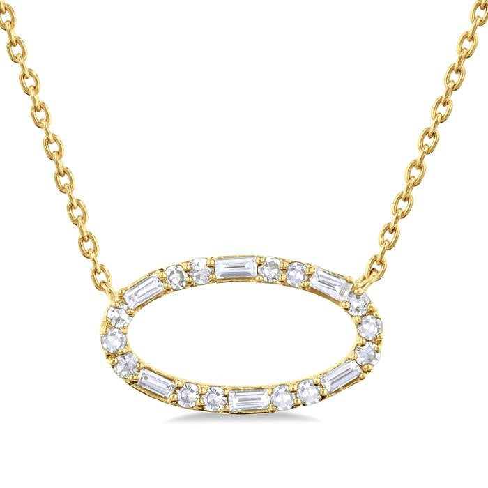 1/5 Ctw East-West Oval Shape Fusion Baguette and Round cut Diamond Pendant With Chain in 10K Yellow Gold