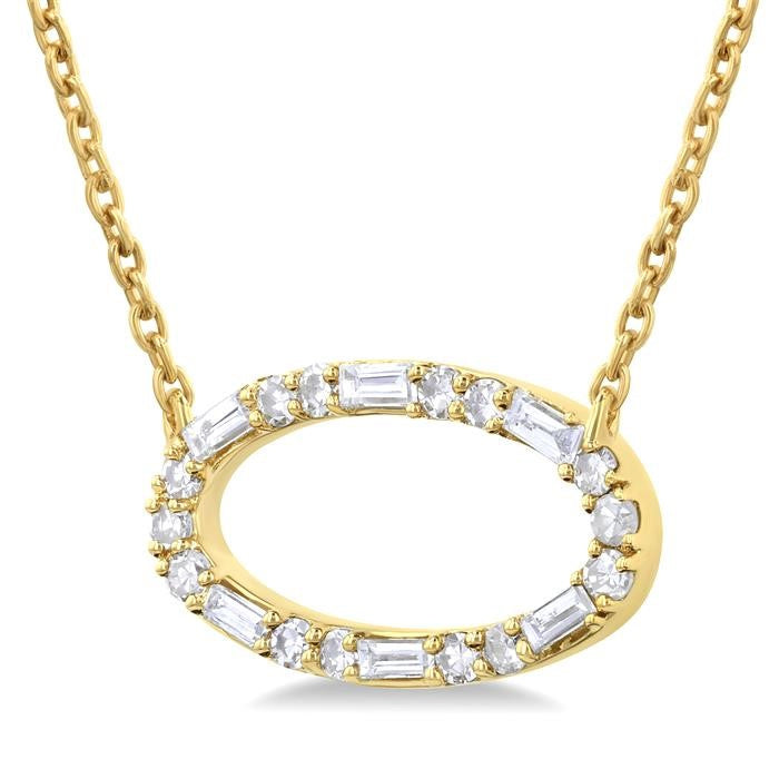 1/5 Ctw East-West Oval Shape Fusion Baguette and Round cut Diamond Pendant With Chain in 10K Yellow Gold
